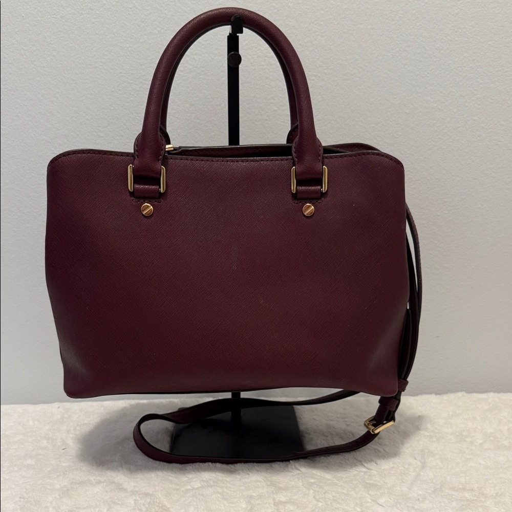 Michael Kors Savannah Satchel w/Crossbody Raspberry/Burgundy - Picture 2 of 6